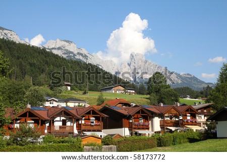 Alps in Austria. Dachstein mountains - Annaberg im Lammertal, alpine town.