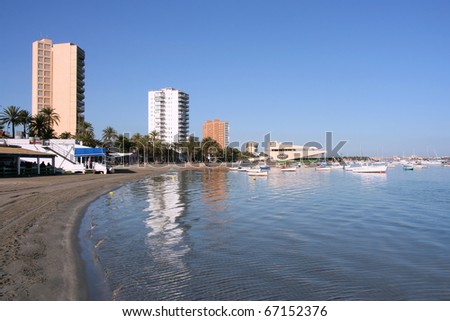 stock photo : San Javier near Murcia, Spain. Beach and contemporary hotel 