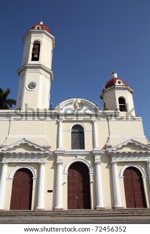 Cuba - colonial town architecture. Cathedral in Cienfuegos. UNESCO World Heritage Site.