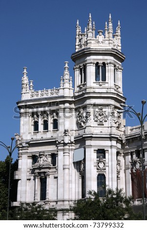 Beautiful architecture in Madrid. Palace of Telecommunications - former post office serving as the city hall.