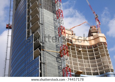 Generic skyscraper construction in Milan, Italy. Office building development.