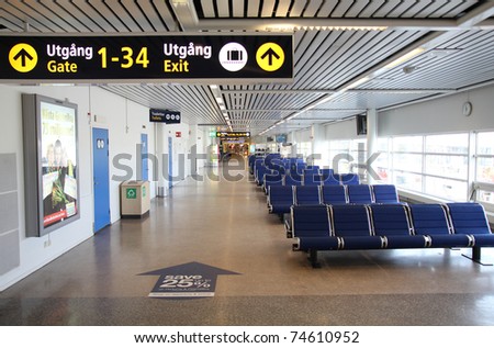 MALMO - MARCH 12: Airport interior on March 12, 2011 in Malmo, Sweden. With 1.6 million pax for year 2010 it is 5th busiest airport in Sweden. Its rapid growth is fueled by low cost airline Wizzair.