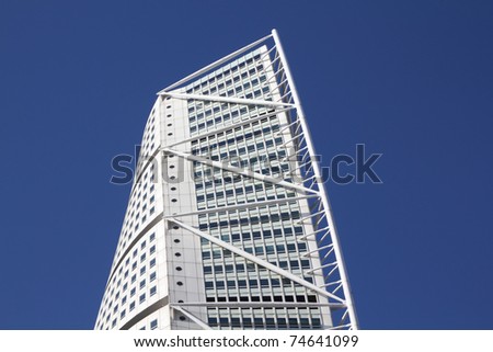 MALMO - MARCH 8: Turning Torso skyscraper on March 8, 2011 in Malmo, Sweden. Designed by Santiago Calatrava, it is the most recognized landmark of Malmo today.