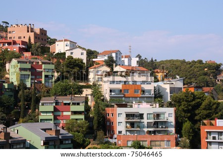Tibidabo, Barcelona. Residential district located on a hillside. Spanish houses.