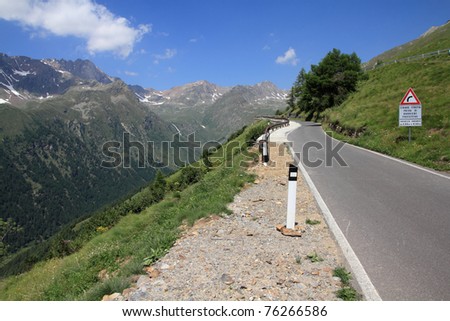 Italy, Stelvio National Park. Famous road to Gavia Pass in Ortler Alps. Alpine landscape.