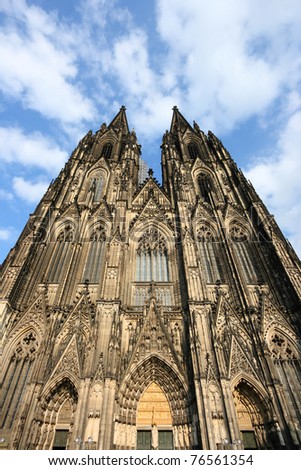Cologne cathedral of Saint Peter and Mary taken with extremely wide angle lens. Famous church. Seat of Archbishop. UNESCO World Heritage Site.
