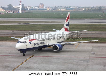 BOLOGNA - OCTOBER 16: Boeing 737 of British Airways on October 16, 2010 at Bologna Airport, Italy. Although B737 is successful, British Airways is replacing its fleet with Airbus A320 family.