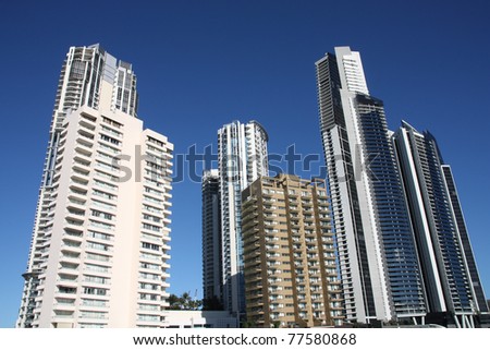 surfers paradise gold coast queensland. stock photo : Huge skyscrapers in Surfers Paradise city in Gold Coast,
