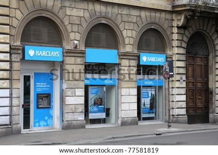 ROME - MAY 9: Barclays bank branch street view on May 9, 2010 in Rome, Italy. According to Forbes, Barclays is 25th largest company worldwide. According to Datamonitor - largest bank by market share.