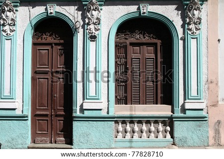 Santiago de Cuba - beautiful colonial architecture. Door and window.