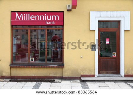 POLAND - JUNE 8: Millennium Bank branch on June 8, 2011 in Opole, Poland. On August 23, 2011 one of largest Russian banks, Sberbank, expressed interest in taking over Polish Millennium Bank.