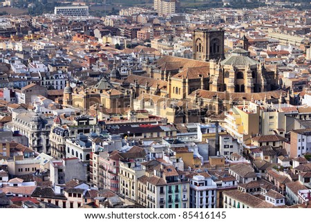 Granada in Andalusia region of Spain. Aerial view of cathedral.