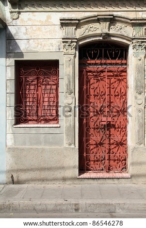 Camaguey, Cuba - old town listed on UNESCO World Heritage List. Ornate door - colonial architecture.