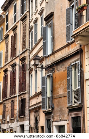 Rome, Italy. Old windows, Italian architecture feature.
