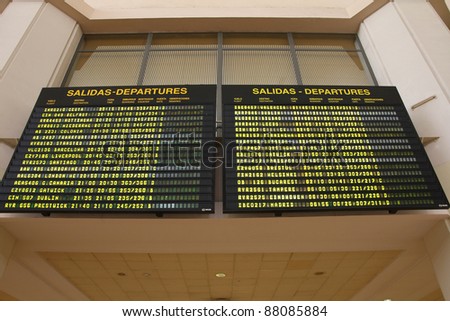 MALAGA, SPAIN - OCTOBER 14: Schedule view on October 14, 2010 at Malaga Airport, Spain. Malaga is the 4th busiest airport in Spain, with 12 million passengers in 2010.