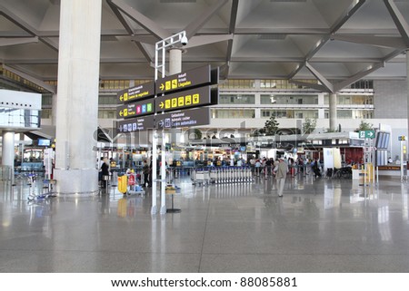 MALAGA, SPAIN - OCTOBER 14: Interior view on October 14, 2010 at Malaga Airport, Spain. Malaga is the 4th busiest airport in Spain, with 12 million passengers in 2010.