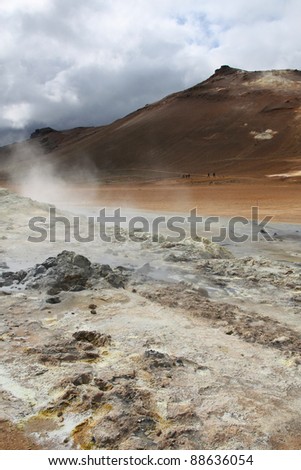 Iceland - Namafjall, Hverir landscape. Volcanic activity - boiling mud and sulphuric formations.