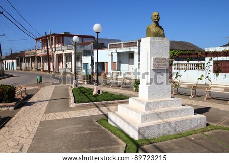 Baracoa, Cuba - colonial architecture and the bust of Antonio Maceo
