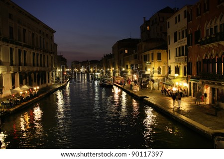 Canal in Venice, Italy. Evening view. UNESCO World Heritage Site.