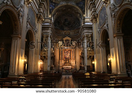 Rome - Church of Santa Maria in Vallicella (Chiesa Nuova). Catholic church interior in Italy.