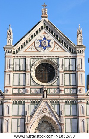 Basilica di Santa Croce (Basilica of the Holy Cross), principal Franciscan church in Florence, Italy. Neo-gothic facade.