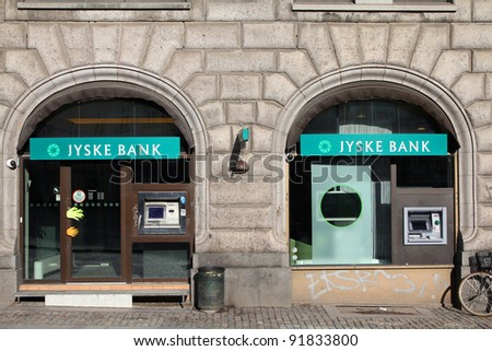 COPENHAGEN - MARCH 11: Jyske Bank branch on March 11, 2011 in Copenhagen, Denmark. Jyske Bank announced 757 million DKK of profit for 2010 (61% growth). It is 3rd largest in Denmark (market share).