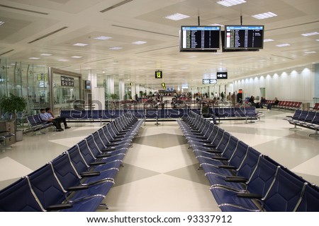 DOHA, QATAR - JANUARY 22: Interior of Doha International Airport on January 22, 2008 in Doha, Qatar. It is one of busiest airports in the Middle East and will be replaced by New Doha Airport in 2013.