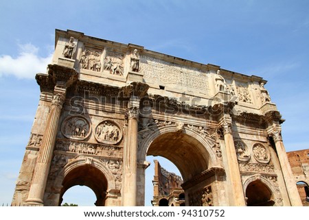 Italy - Rome. Famous triumphal arch - Arch of Constantine.