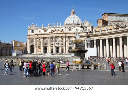 VATICAN CITY, VATICAN - MAY 9: Pilgrims at Saint Peter's Square on May 9, 2010 in Vatican City, Vatican. Saint Peter's Square is among most popular pilgrimage sites for Roman Catholics.