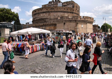 ROME - MAY 9: Tourists visit Castle Saint Angel on May 9, 2010 in Rome. Rome is 14th most visited cities in the world (5.6m international arrivals in 2010).