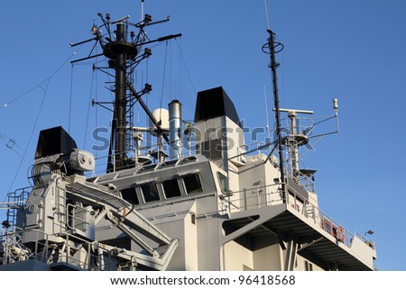 Captain\'s deck on a navy warship. Military vessel.