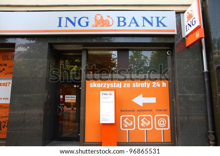 POZNAN, POLAND - JUNE 7: ING Bank branch on June 7, 2011 in Poznan, Poland. As of 2010, ING Bank was the 4th largest bank in Poland by total assets.