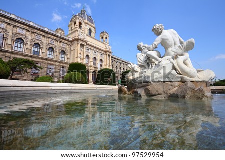 Vienna, Austria - fountain in front of Natural History Museum. The Old Town is a UNESCO World Heritage Site.