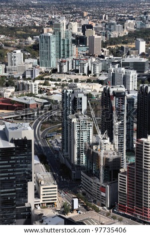 Melbourne, Australia. Aerial view of skyscraper city. Central business district (CBD).