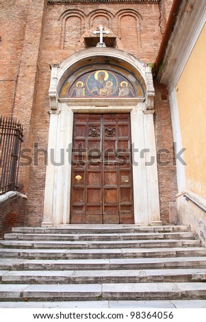 Rome, Italy. Old door to Santa Maria in Aracoeli Basilica, Italian architecture detail.