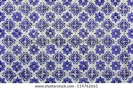 Antique Portuguese tiles, detail on top of some old decorative tiles