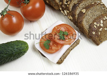 Turkey vegetable sandwich, vegetarian food detail, detail of healthy life