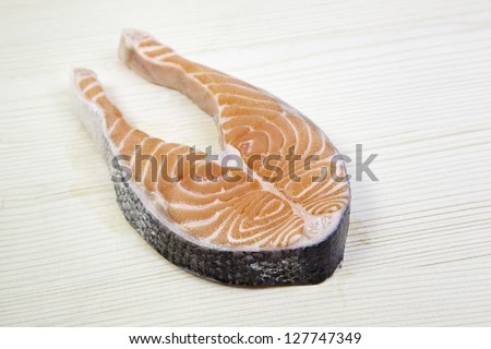 Salmon on wood, healthy eating raw fish cut, Japanese food