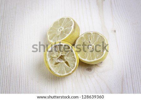 Dried lemons cut, detail of old fruit, healthy food, acidic food