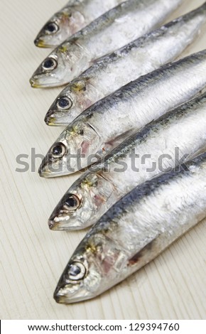 Heads raw sardines, detail of fresh raw fish, healthy food, no fat diet