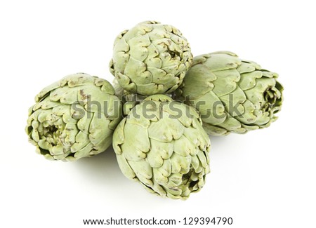 Group artichokes, detail of a group of raw vegetables, healthy food