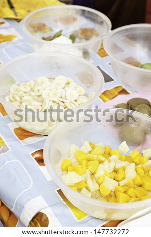 Fruit cut, detail of a few pieces of fresh fruit and cut clean, food healthy, diet
