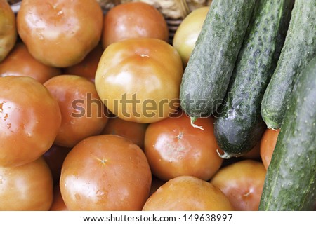 Peppers cucumbers and lettuce, detail of fresh vegetables, healthy lifestyle food, diet and health