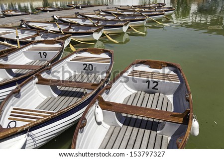 Recreational boats, detail of rowing boats for a stroll along the water, sport and fun, nautical