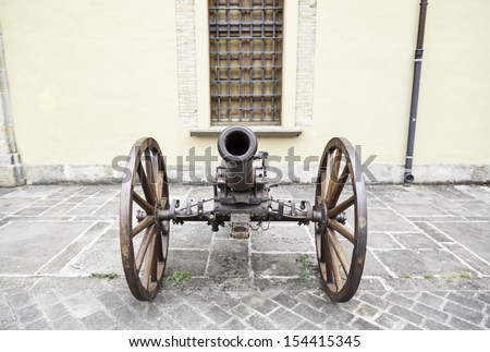 Old ground war cannon, detail of an old gun, death and destruction war