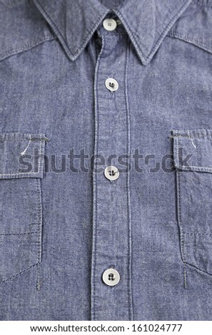 Denim shirt fabric, detail of a denim shirt, comfortable and durable woven cotton