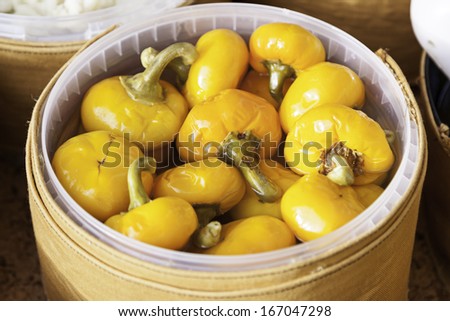 Pickled Pumpkins, detail of pickled vegetables, traditional appetizer