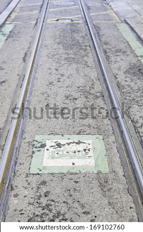 Roads tram with a tram signal, detail of a roads for public transport, city transport