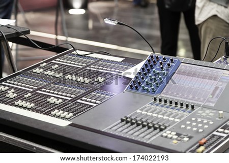 Detail of a concert mixer, mixer to control the volume and music, exploration and entertainment
