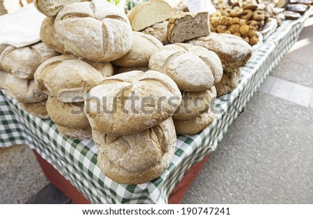 Artisan bread in a market, a product detail of daily food, food healthy lifestyle